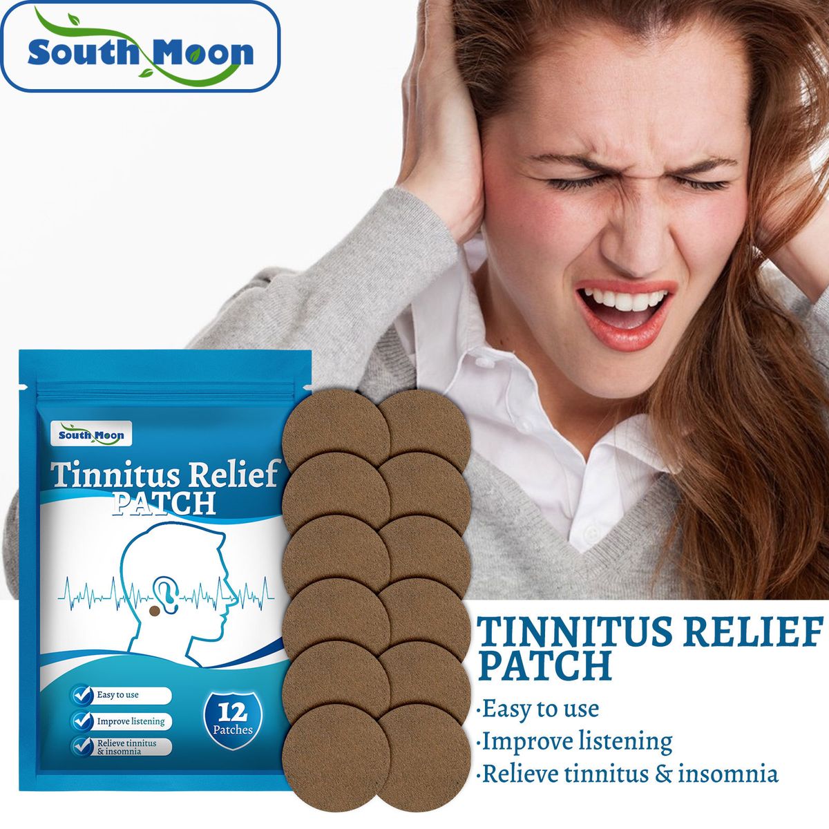 12Pcs Tinnitus Relief Patch Herbal Sticker Improve Listening