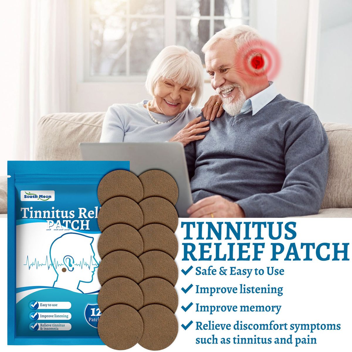 12Pcs Tinnitus Relief Patch Herbal Sticker Improve Listening