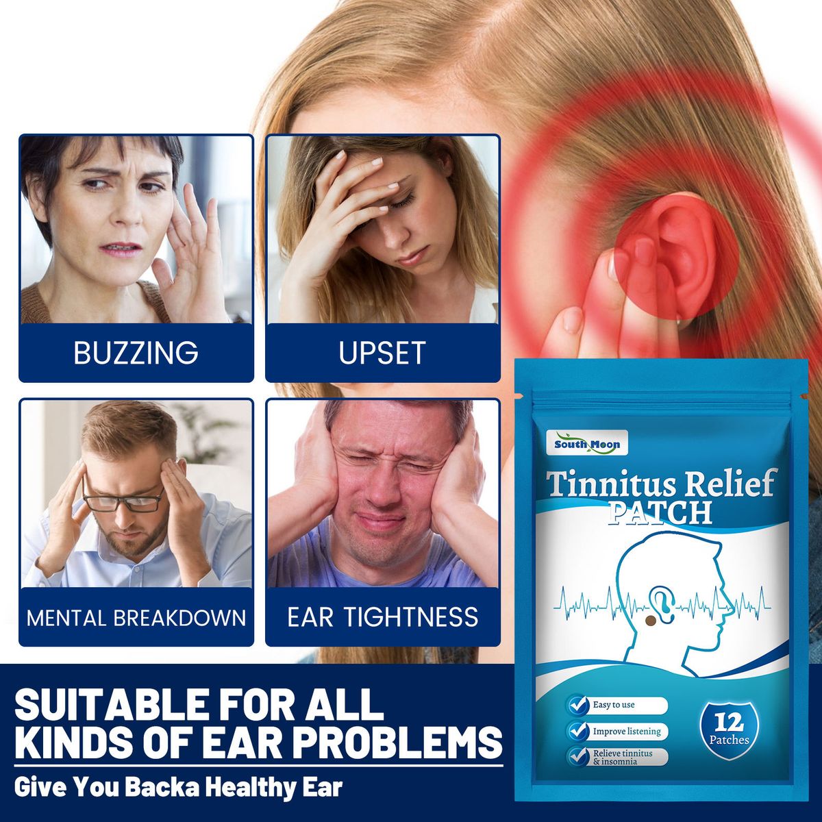 12Pcs Tinnitus Relief Patch Herbal Sticker Improve Listening