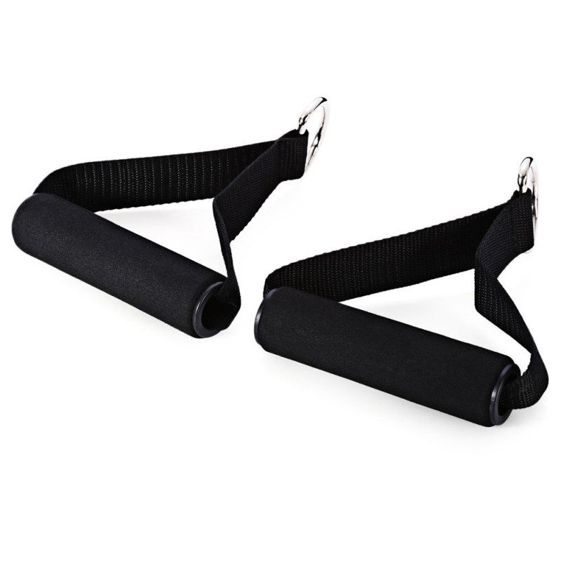 Yoga Pilates Pull Rope Nylon Bands Foam Handle Gym-Black