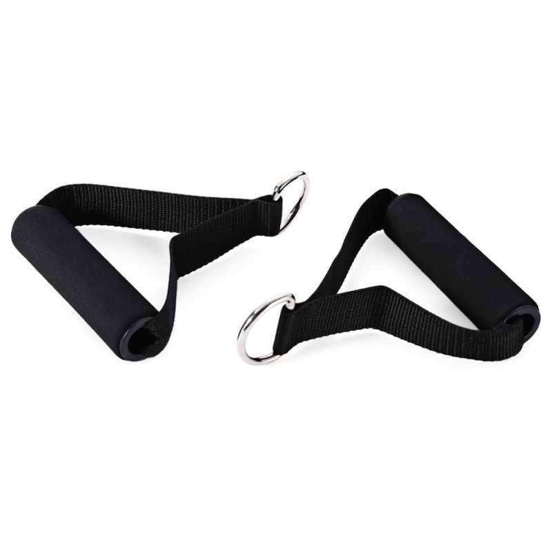Yoga Pilates Pull Rope Nylon Bands Foam Handle Gym-Black