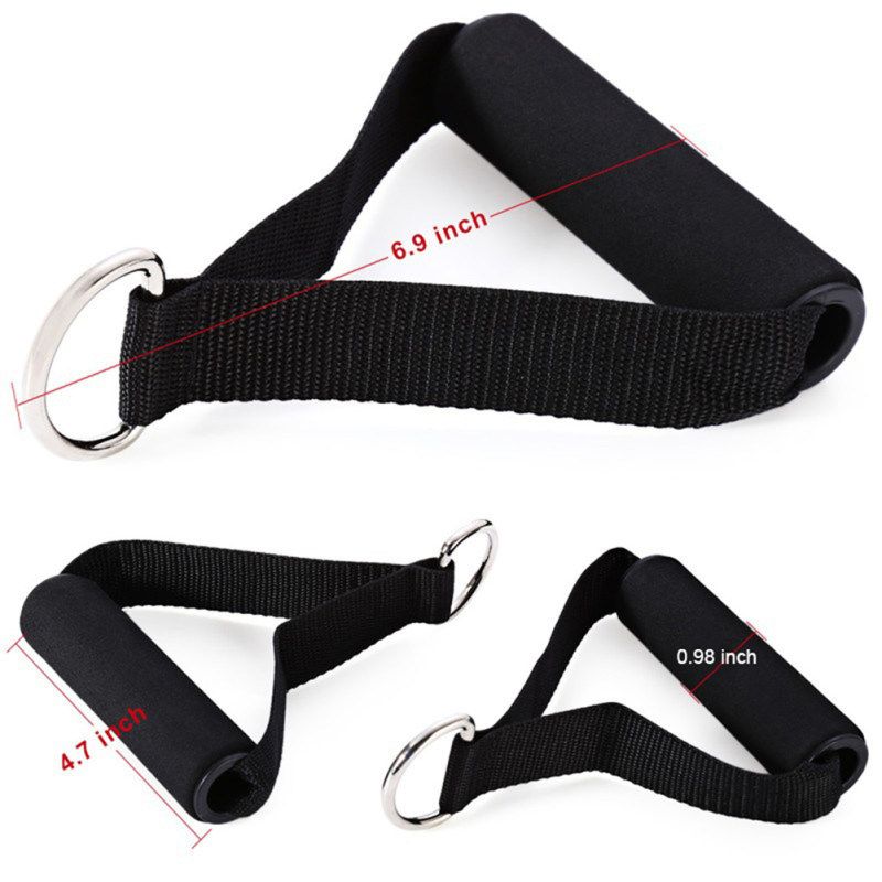 Yoga Pilates Pull Rope Nylon Bands Foam Handle Gym-Black