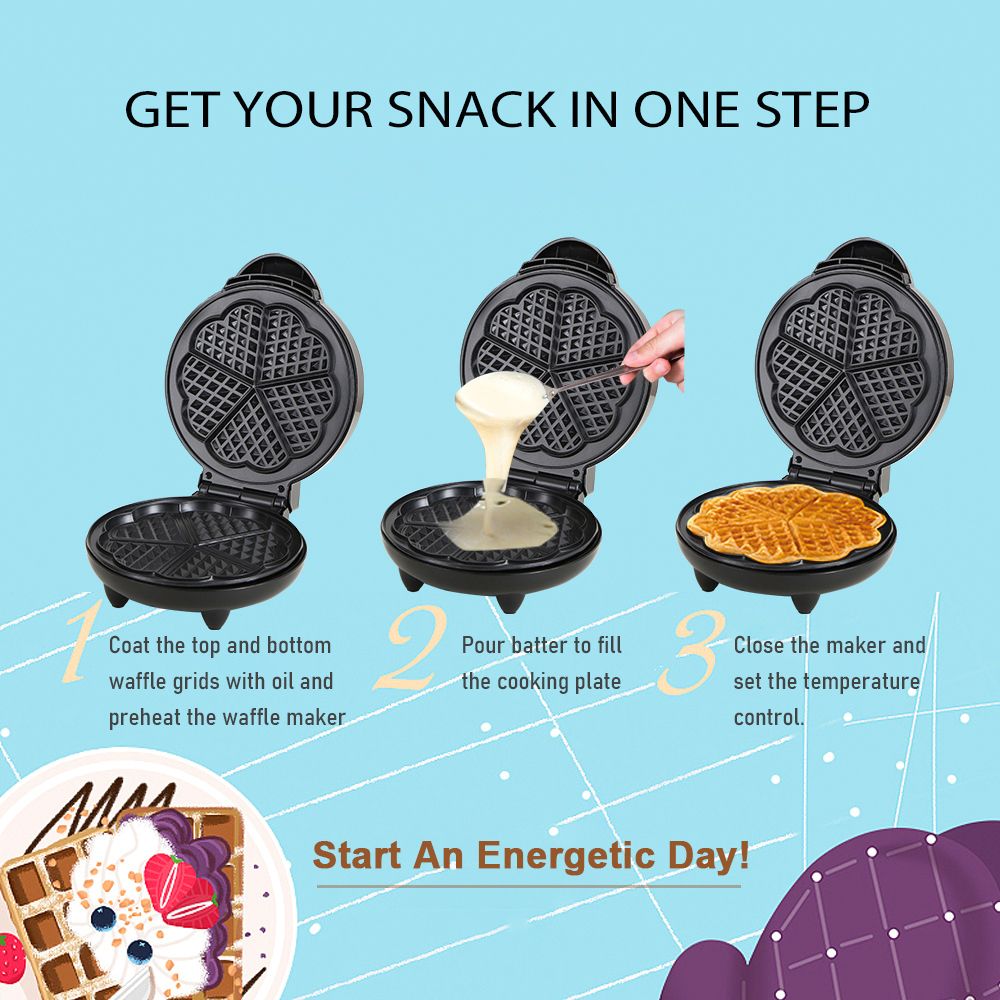 1000W Waffle Maker 5 Heart-Shaped Waffles Electric Waffler