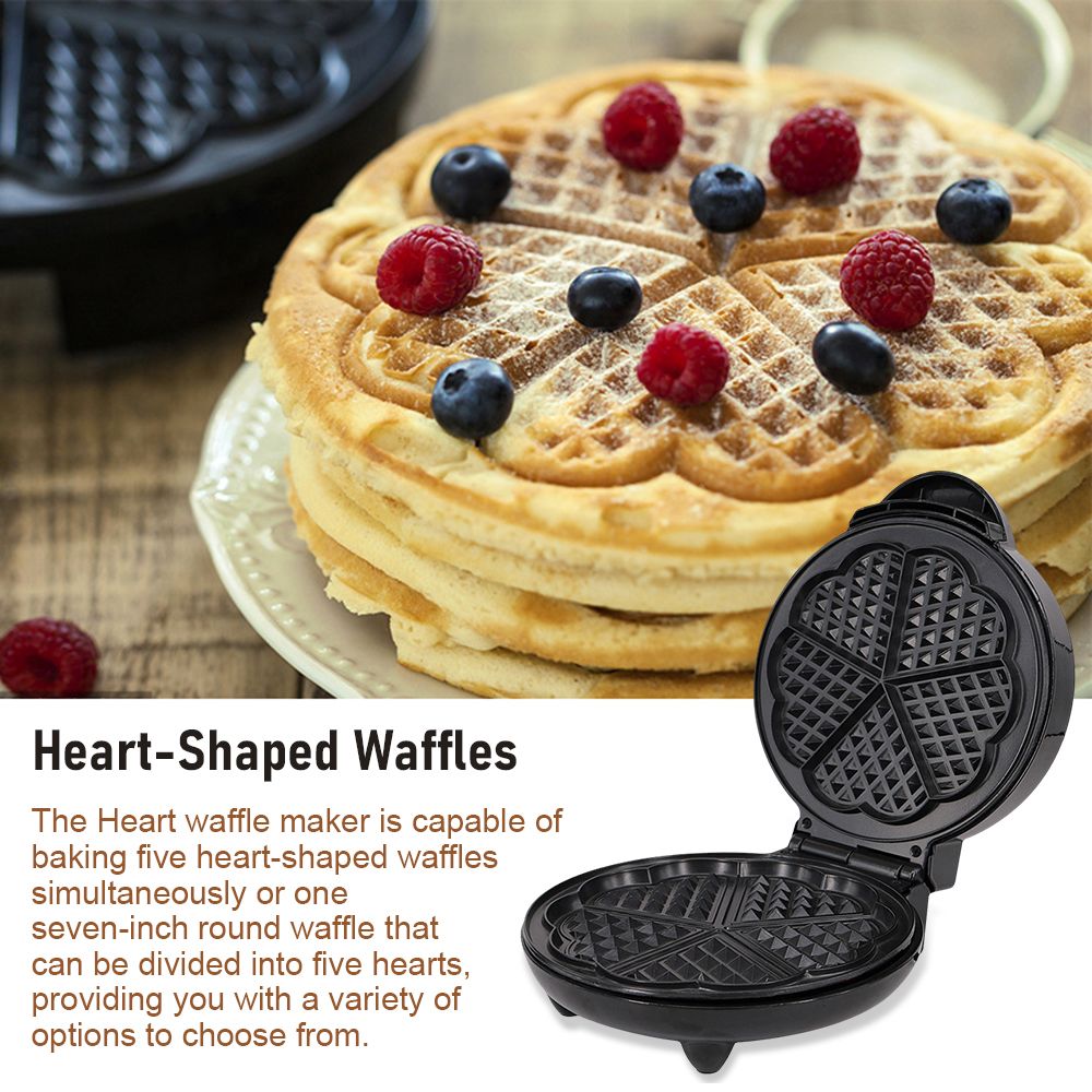 1000W Waffle Maker 5 Heart-Shaped Waffles Electric Waffler