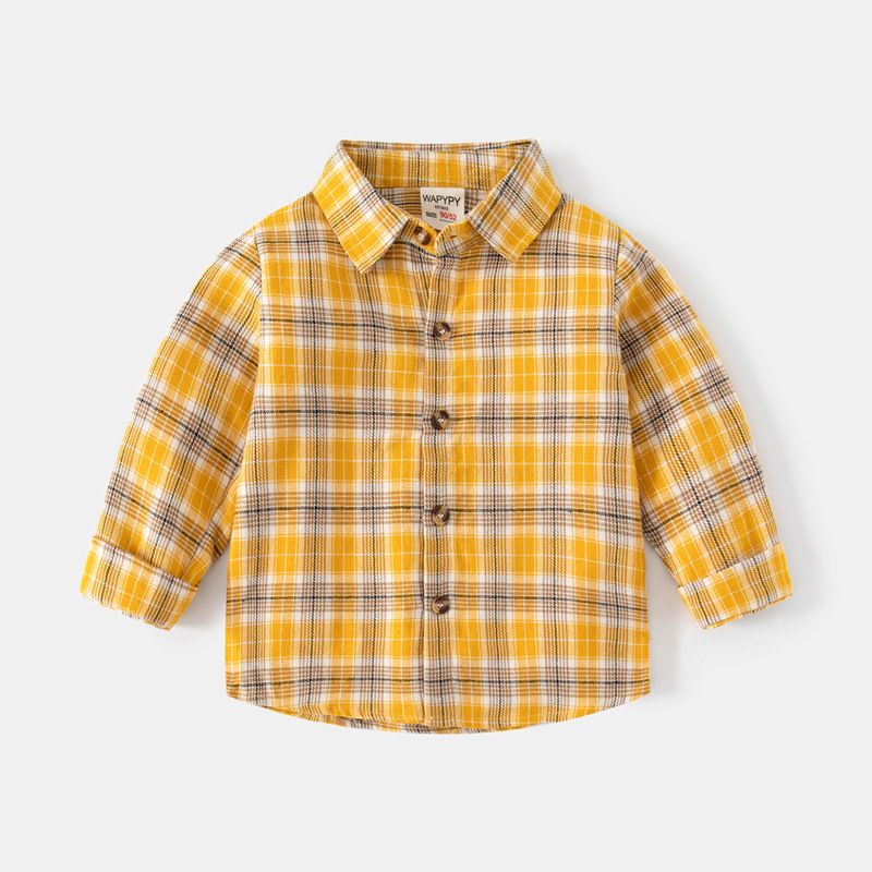 100% Cotton Kids Plaid Long Sleeve Boys Button-Down Shirts-Blue