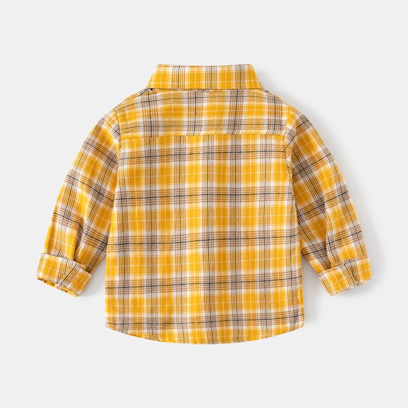 100% Cotton Kids Plaid Long Sleeve Boys Button-Down Shirts-Blue