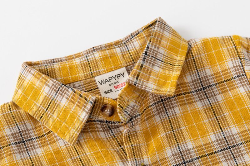 100% Cotton Kids Plaid Long Sleeve Boys Button-Down Shirts-Blue