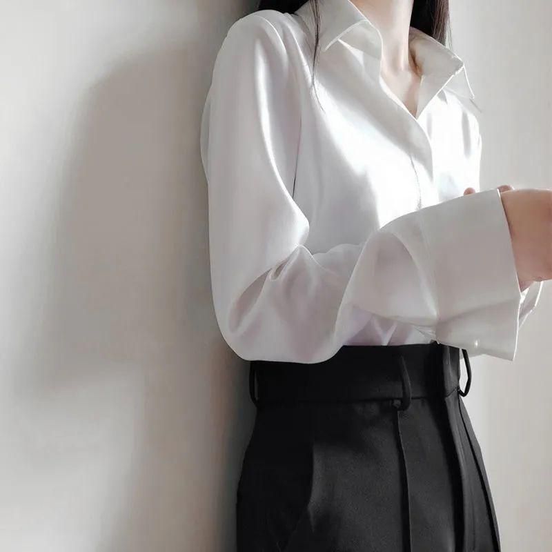 Spring and Summer Chiffon Long-Sleeved White Shirt Women's Korean-Style Large Size Anti-Wrinkle Formal Wear Business Shirt Business Wear Short-Sleeved Bottoming Shirt