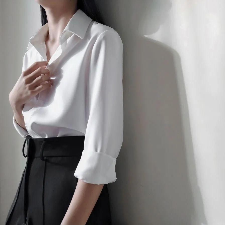 Spring and Summer Chiffon Long-Sleeved White Shirt Women's Korean-Style Large Size Anti-Wrinkle Formal Wear Business Shirt Business Wear Short-Sleeved Bottoming Shirt