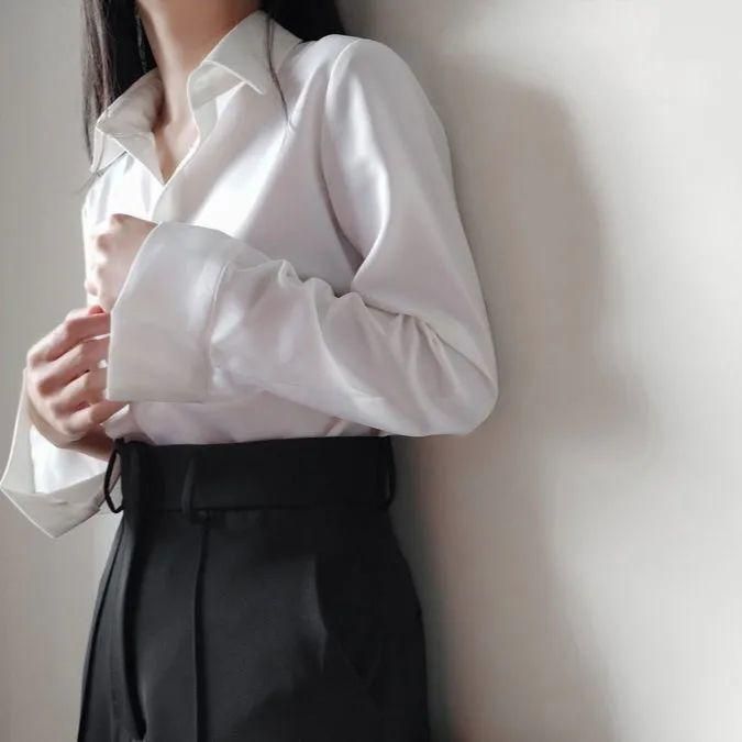 Spring and Summer Chiffon Long-Sleeved White Shirt Women's Korean-Style Large Size Anti-Wrinkle Formal Wear Business Shirt Business Wear Short-Sleeved Bottoming Shirt