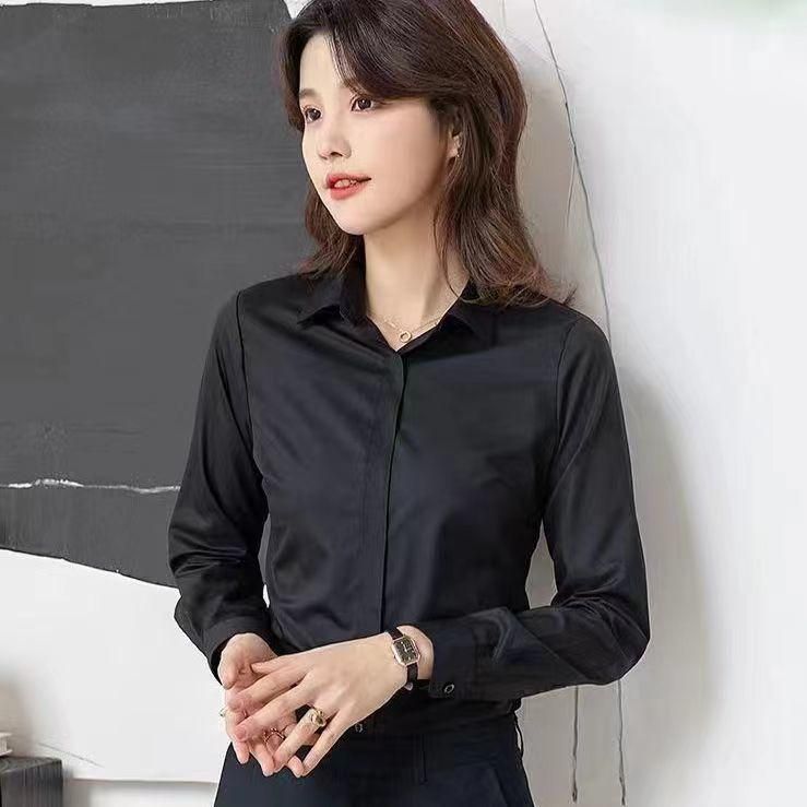 Spring and Summer Chiffon Long-Sleeved White Shirt Women's Korean-Style Large Size Anti-Wrinkle Formal Wear Business Shirt Business Wear Short-Sleeved Bottoming Shirt