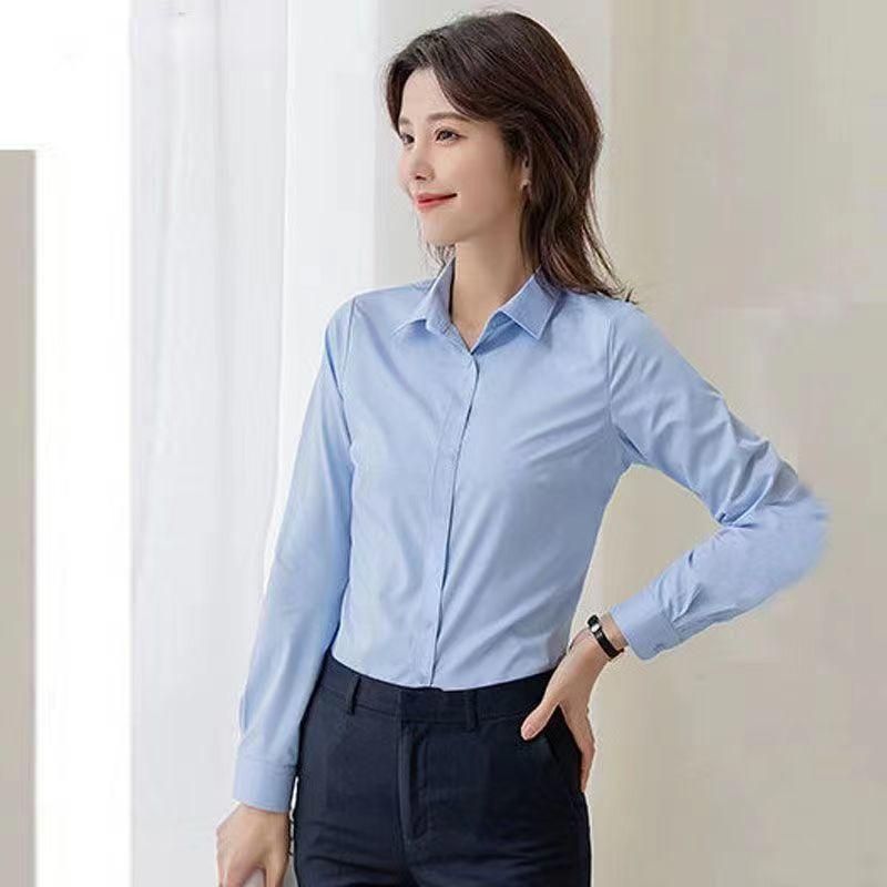 Spring and Summer Chiffon Long-Sleeved White Shirt Women's Korean-Style Large Size Anti-Wrinkle Formal Wear Business Shirt Business Wear Short-Sleeved Bottoming Shirt