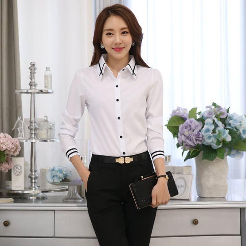 M37 White Shirt Women's Long-Sleeved Girl Spring and Autumn Clothes Women's All-Match Bottoming Shirt Women's Long-Sleeved Work Clothes Blue Women's Shirt OL