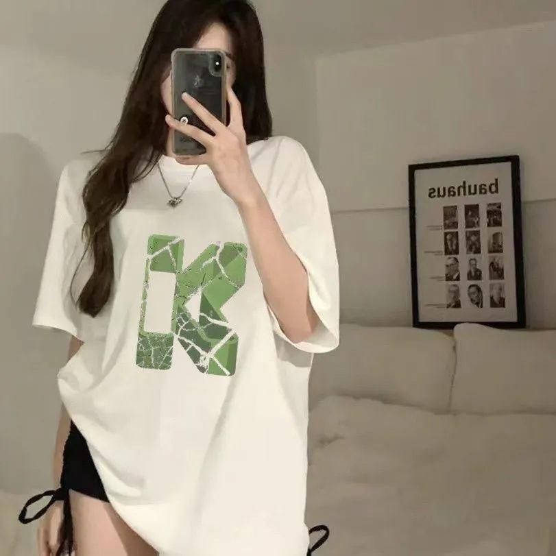 Korean Style Fashionable Salt Printed Black and White Short-Sleeved T-shirt for Women 2023 Summer Loose Slimming Chic Niche Top