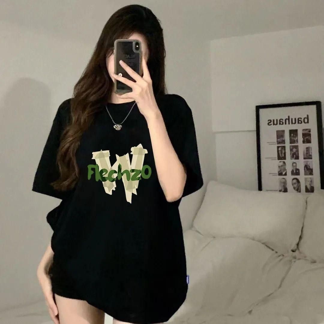 Korean Style Fashionable Salt Printed Black and White Short-Sleeved T-shirt for Women 2023 Summer Loose Slimming Chic Niche Top