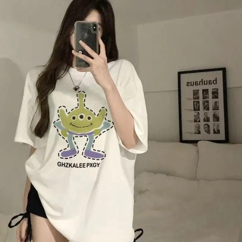 Korean Style Fashionable Salt Printed Black and White Short-Sleeved T-shirt for Women 2023 Summer Loose Slimming Chic Niche Top