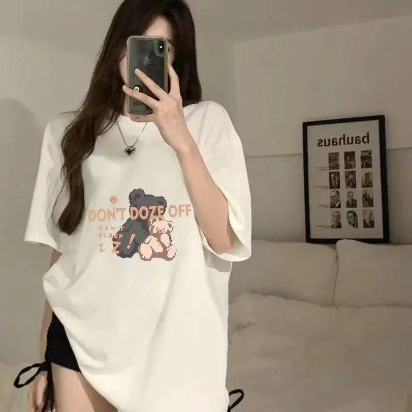 Korean Style Fashionable Salt Printed Black and White Short-Sleeved T-shirt for Women 2023 Summer Loose Slimming Chic Niche Top