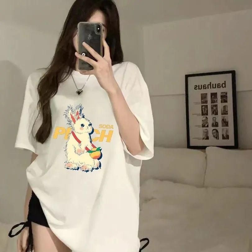 Korean Style Fashionable Salt Printed Black and White Short-Sleeved T-shirt for Women 2023 Summer Loose Slimming Chic Niche Top