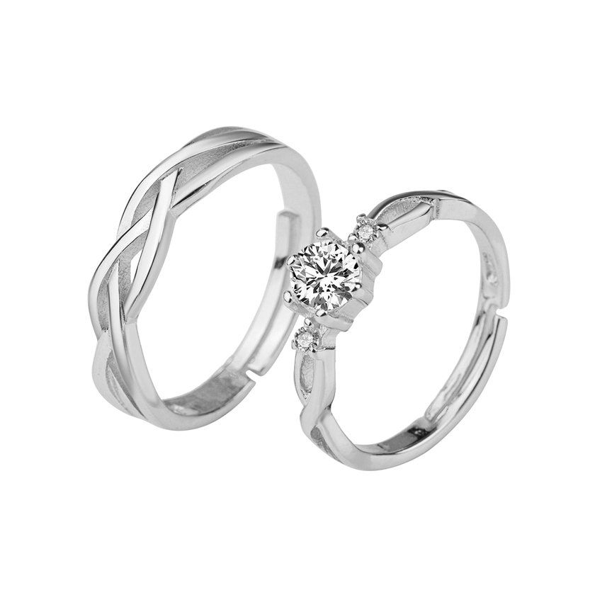 1 Pair Of Zir On  Ouple Rings Set 30% Ste Ing Si Er Wedding Promise Rings-Si Er