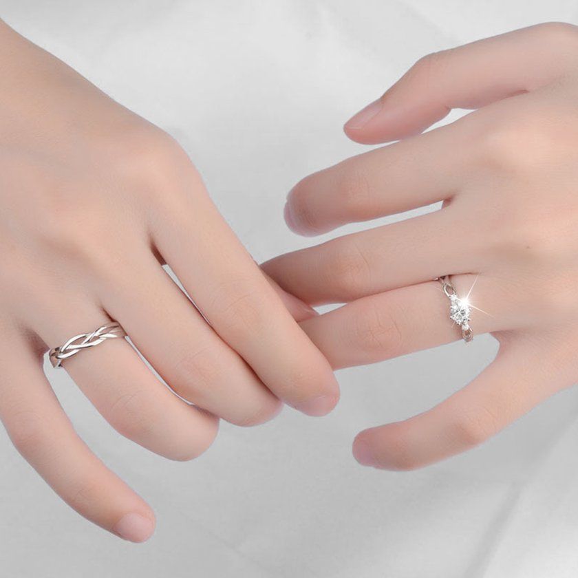 1 Pair Of Zir On  Ouple Rings Set 30% Ste Ing Si Er Wedding Promise Rings-Si Er