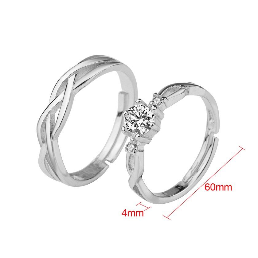 1 Pair Of Zir On  Ouple Rings Set 30% Ste Ing Si Er Wedding Promise Rings-Si Er