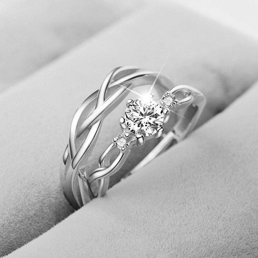 1 Pair Of Zir On  Ouple Rings Set 30% Ste Ing Si Er Wedding Promise Rings-Si Er