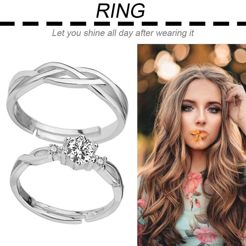 1 Pair Of Zir On  Ouple Rings Set 30% Ste Ing Si Er Wedding Promise Rings-Si Er