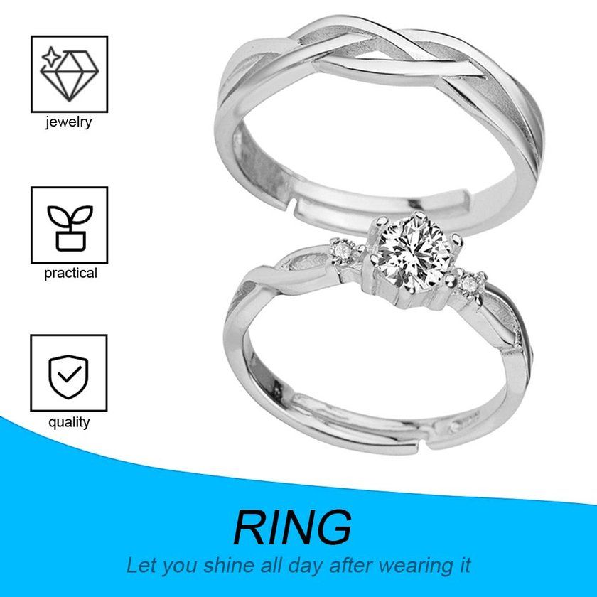 1 Pair Of Zir On  Ouple Rings Set 30% Ste Ing Si Er Wedding Promise Rings-Si Er