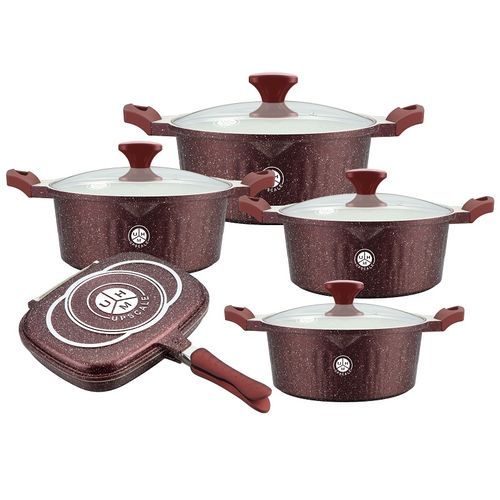 10 PIECES DIE-CAST COOKWARE SET - BURGUNDY