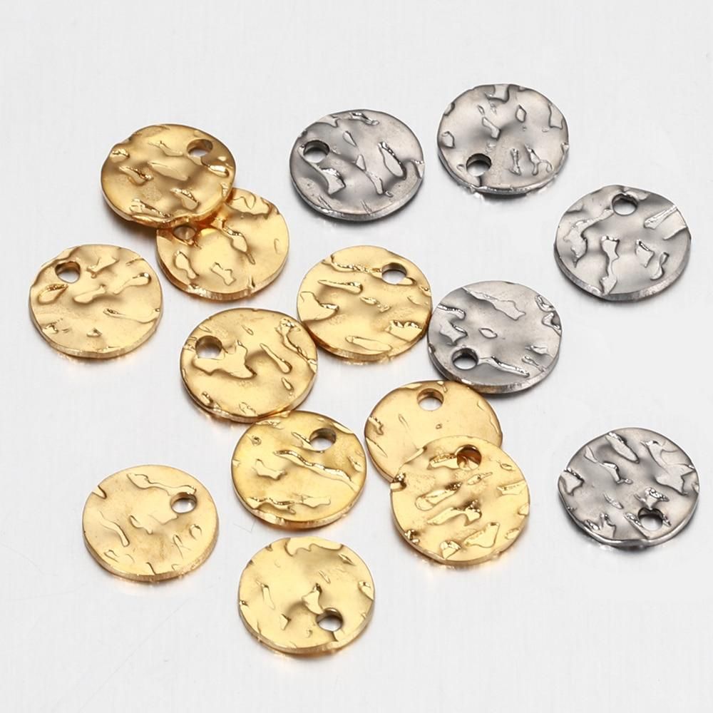 10pcs Gold Stainless Steel 8-12mm Round Hammered Charms Earrings Pendant for DIY Earring Jewelry Making Findings Components