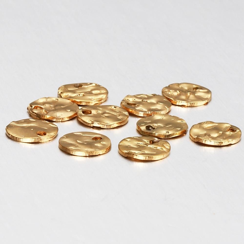 10pcs Gold Stainless Steel 8-12mm Round Hammered Charms Earrings Pendant for DIY Earring Jewelry Making Findings Components