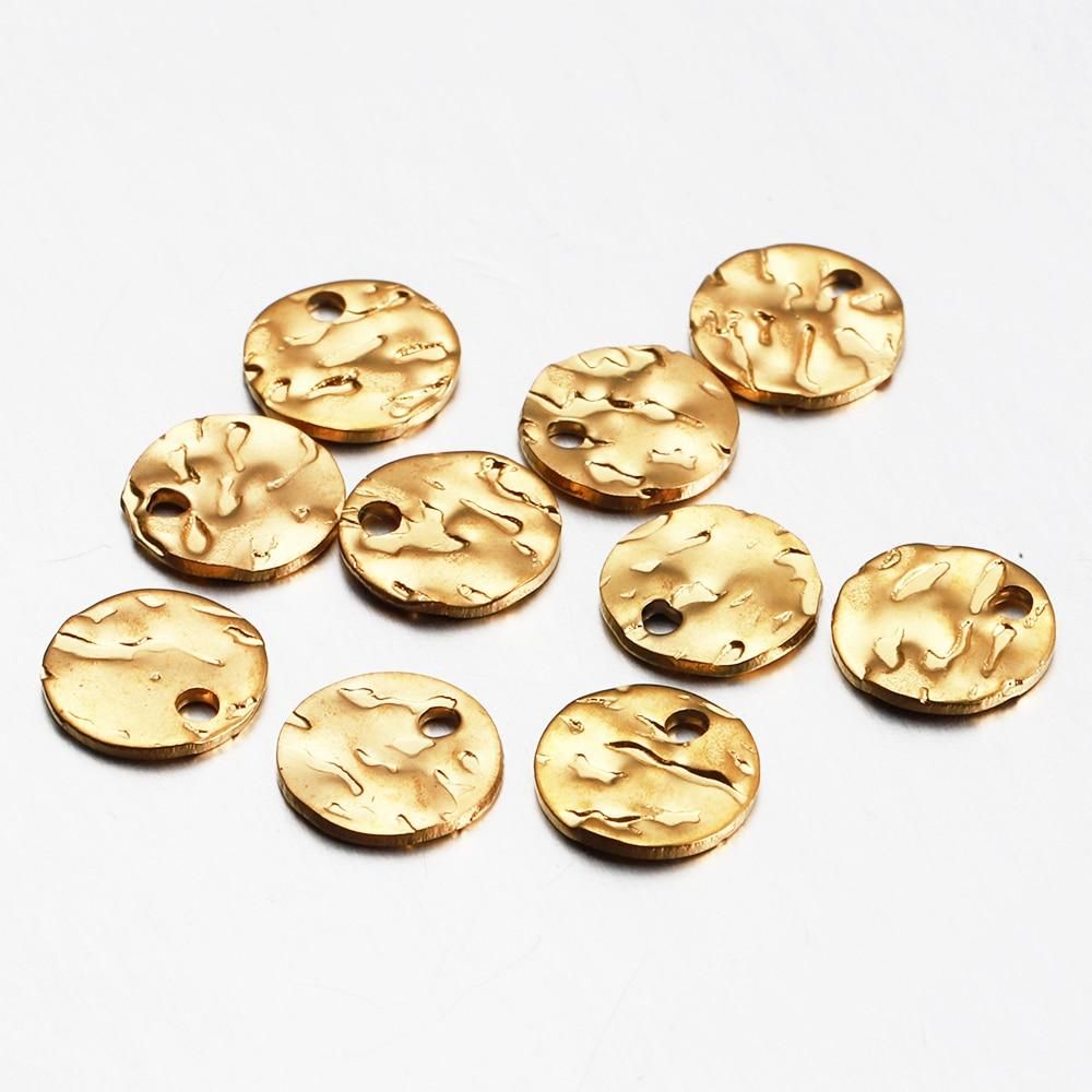 10pcs Gold Stainless Steel 8-12mm Round Hammered Charms Earrings Pendant for DIY Earring Jewelry Making Findings Components