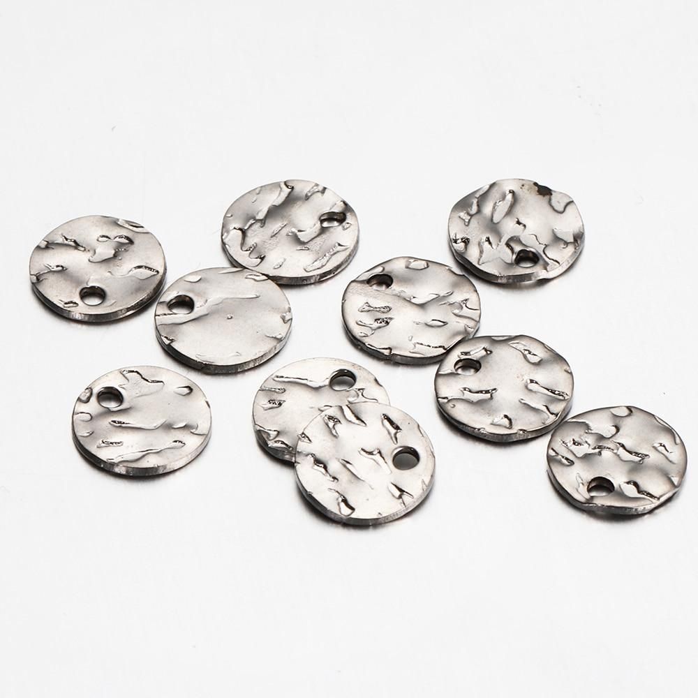 10pcs Gold Stainless Steel 8-12mm Round Hammered Charms Earrings Pendant for DIY Earring Jewelry Making Findings Components