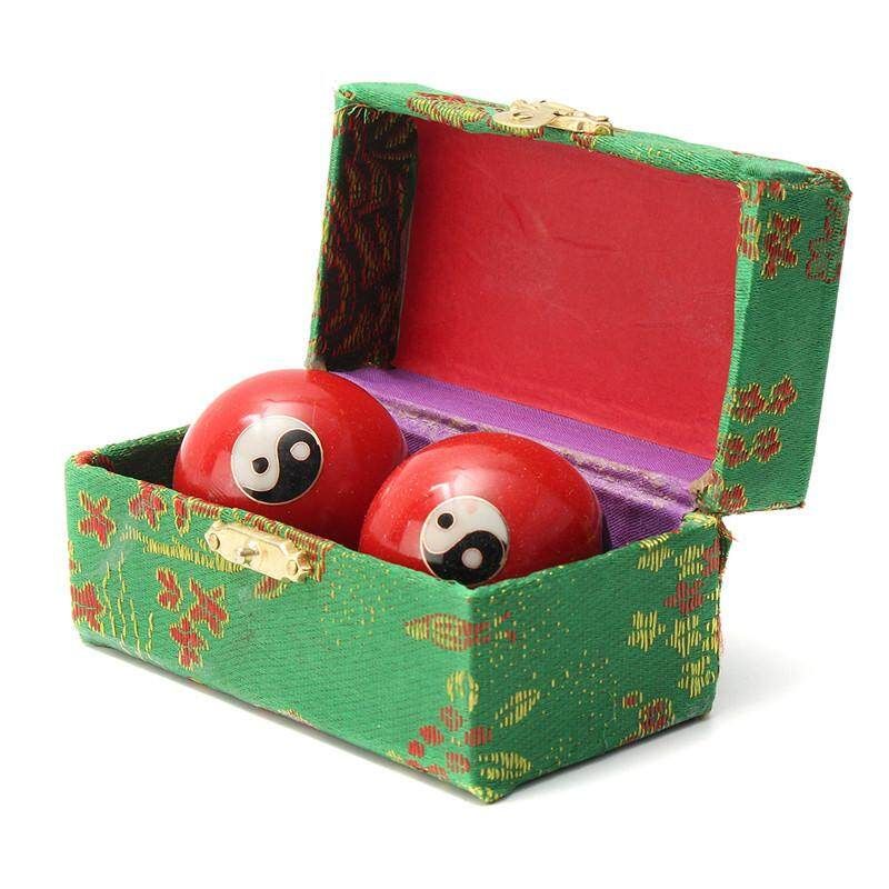 Chinese Health Exercise Stress Relief BAODING Balls Yin Yang Red 42mm + Case