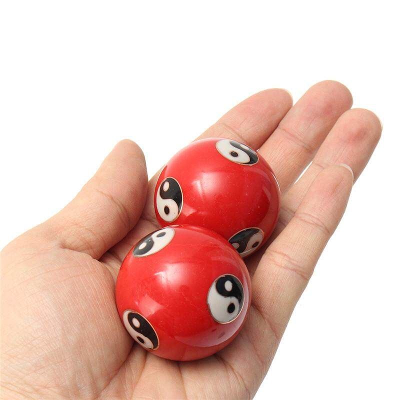 Chinese Health Exercise Stress Relief BAODING Balls Yin Yang Red 42mm + Case