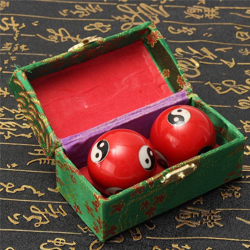 Chinese Health Exercise Stress Relief BAODING Balls Yin Yang Red 42mm + Case
