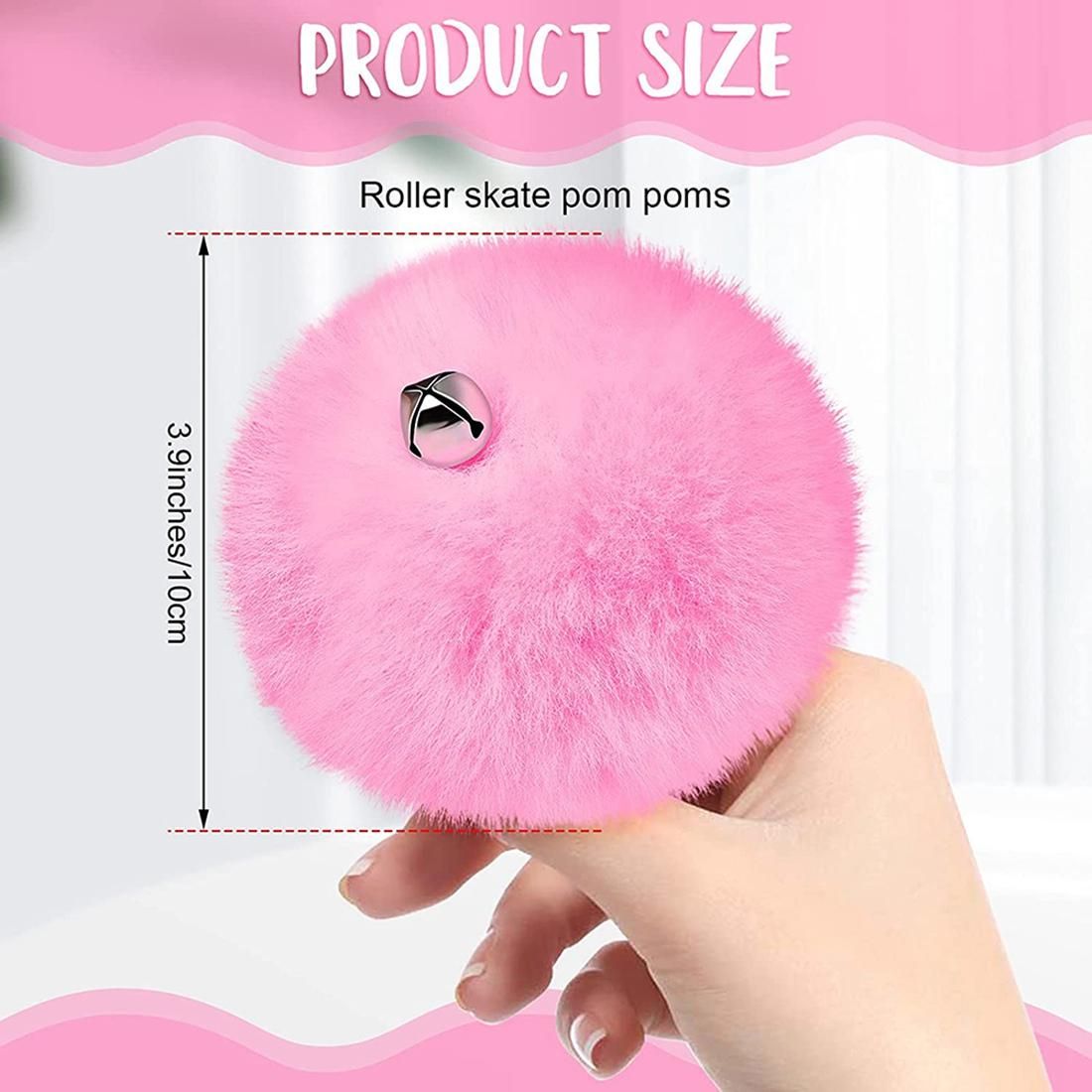 2 Pcs Roller Skate Pom Poms with Jingle Bells Girls Roller