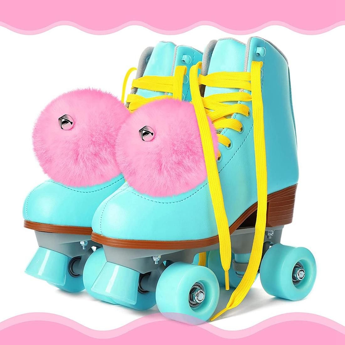 2 Pcs Roller Skate Pom Poms with Jingle Bells Girls Roller