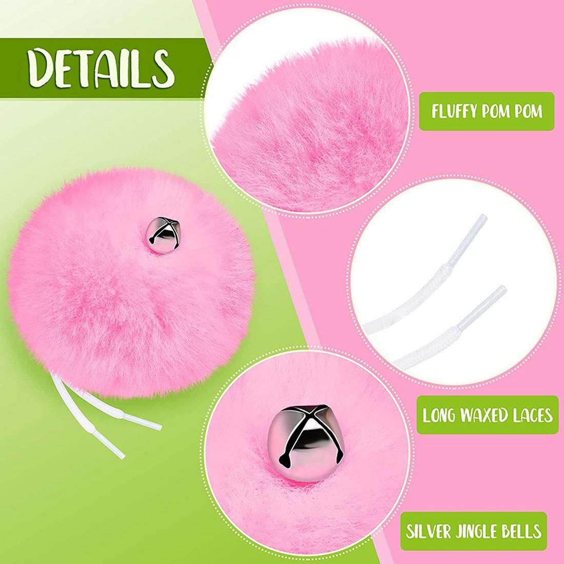 2 Pcs Roller Skate Pom Poms with Jingle Bells Girls Roller