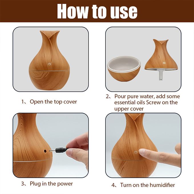 130ml Wooden Mini USB Humidifier Ultrasonic Aroma Home Fragrance Diffuser