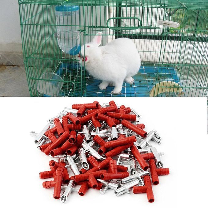 30pcs Rabbit Nipple Water Drinker Waterer Poultry Feeder Bunny Rodent Mouse Red & Silver