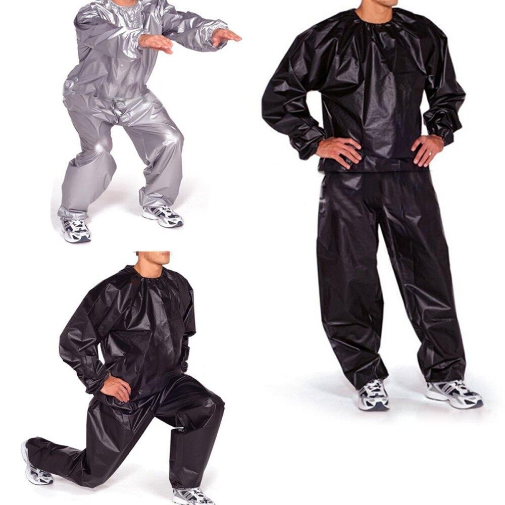 2PCS Fitness Loss Weight Sweat Suit Sauna Suit Exercise Gym Size L Black