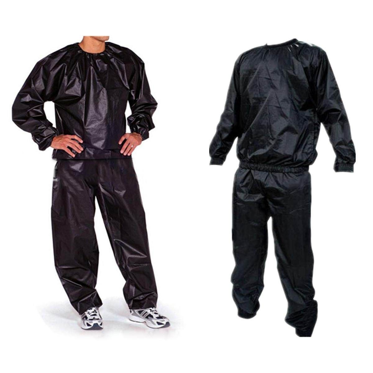 2PCS Fitness Loss Weight Sweat Suit Sauna Suit Exercise Gym Size L Black