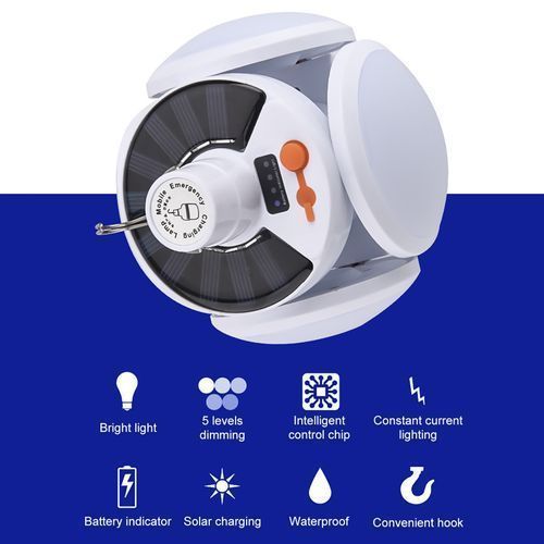 Foldable Rechargeable Solar Powered Bulb Light Camping-White