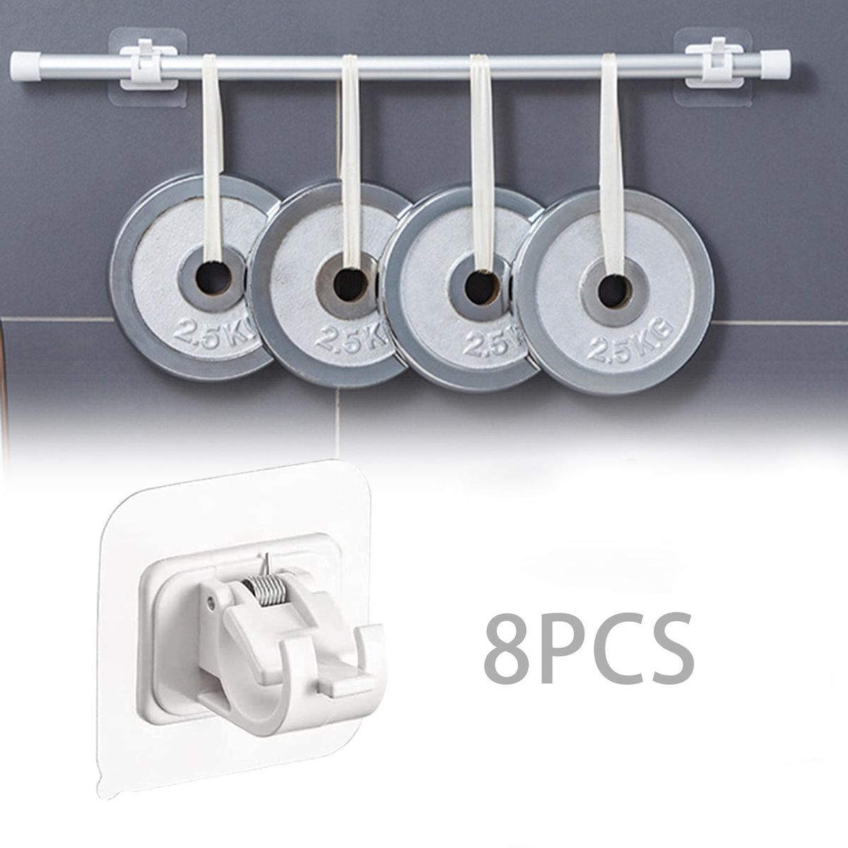 8 PCS Self Adhesive Curtain Rod Brackets Punch