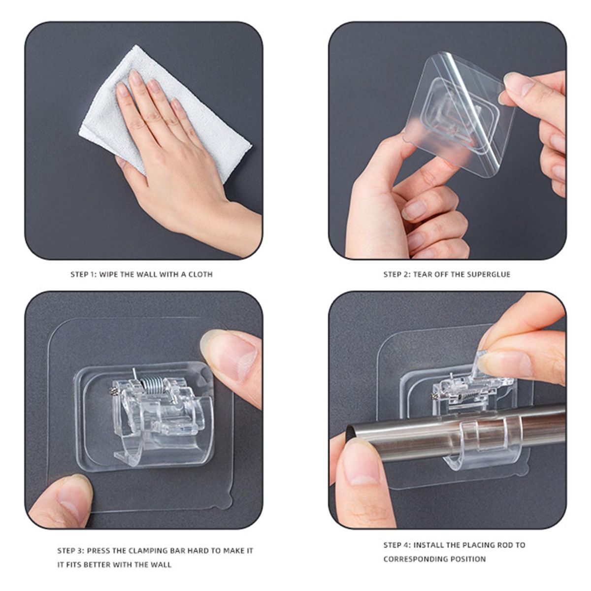8 PCS Self Adhesive Curtain Rod Brackets Punch