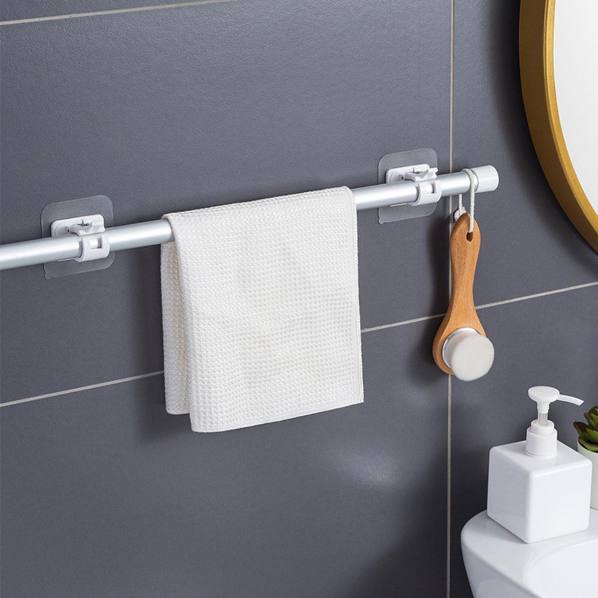 8 PCS Self Adhesive Curtain Rod Brackets Punch