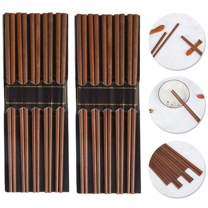 10 Pairs Of Reusable Wooden Chinese Chopsticks Chop Stick