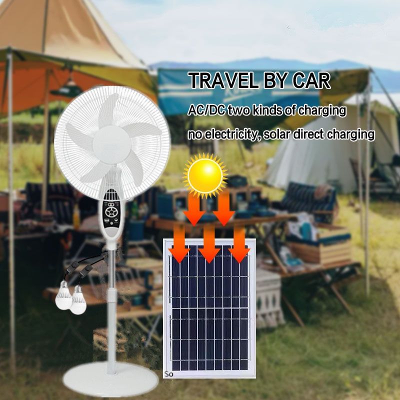 16 Inch Floor Rechargeable Standing Fan With Solar Panels