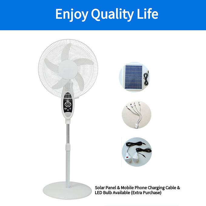 16 Inch Floor Rechargeable Standing Fan With Solar Panels